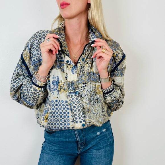 Vintage Jackets & Blazers - Vintage Details Sportswear 100% silk floral parsley print padded bomber jacket